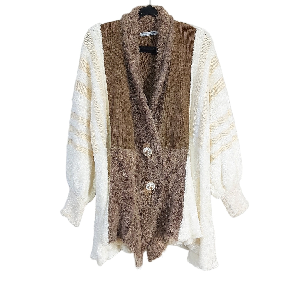 Gertrude Sampson Ireland Wool‎ Alpaca Fuzzy Slouchy Patchwork Chunky Cardigan